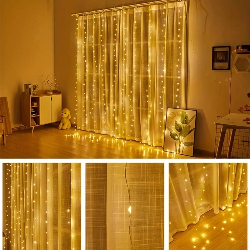 8 Mode Led Slinger Fairy Light Kerst Home Vakantie Bruiloft Decoratie 6M Usb Gordijn Lichtslinger 2025 Nieuwjaar Feest Decor