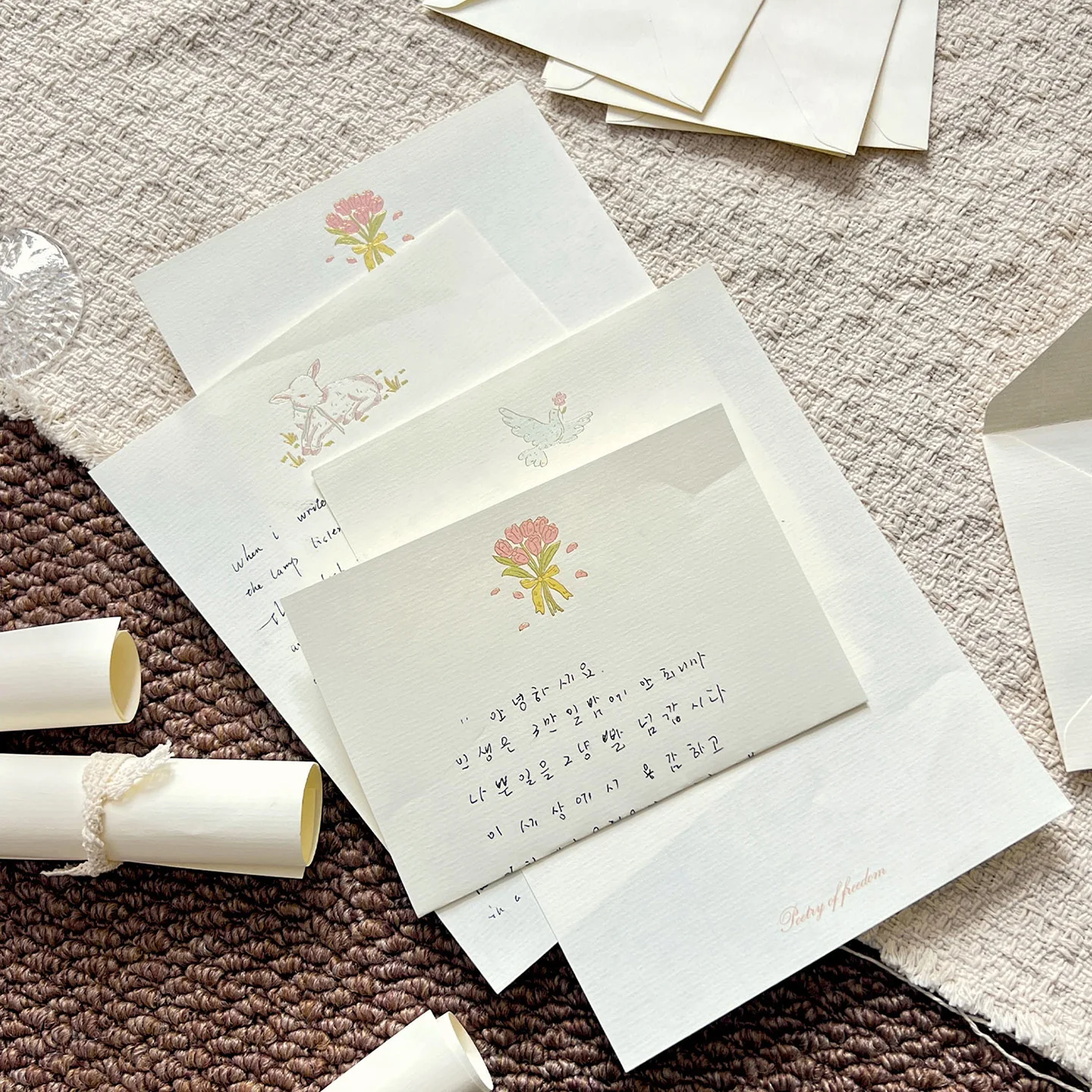 Morning Rain Romantic Handwritten Letter Paper Set with High-End Gold Stamping Birthday Greeting Card Handwritten Letter for Couples to Send to Boyfriend/Girlfriend