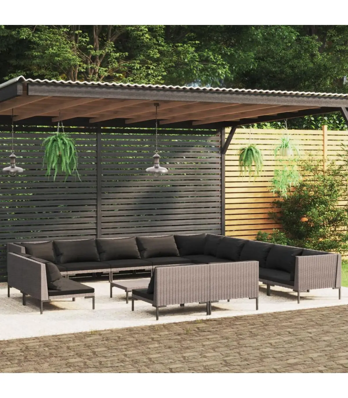 Garden sets garden furniture Set 14 PCs dark gray synthetic rattan cushions