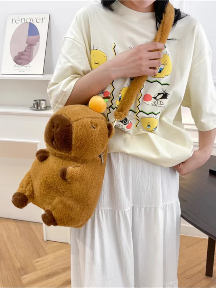 كابيبارا حقيبة ظهر قطيفة Kawaii موضة بلوشي دمية الفراء حقيبة الأطفال حقيبة كتف حقيبة صغيرة حقائب هدايا لصديقتك