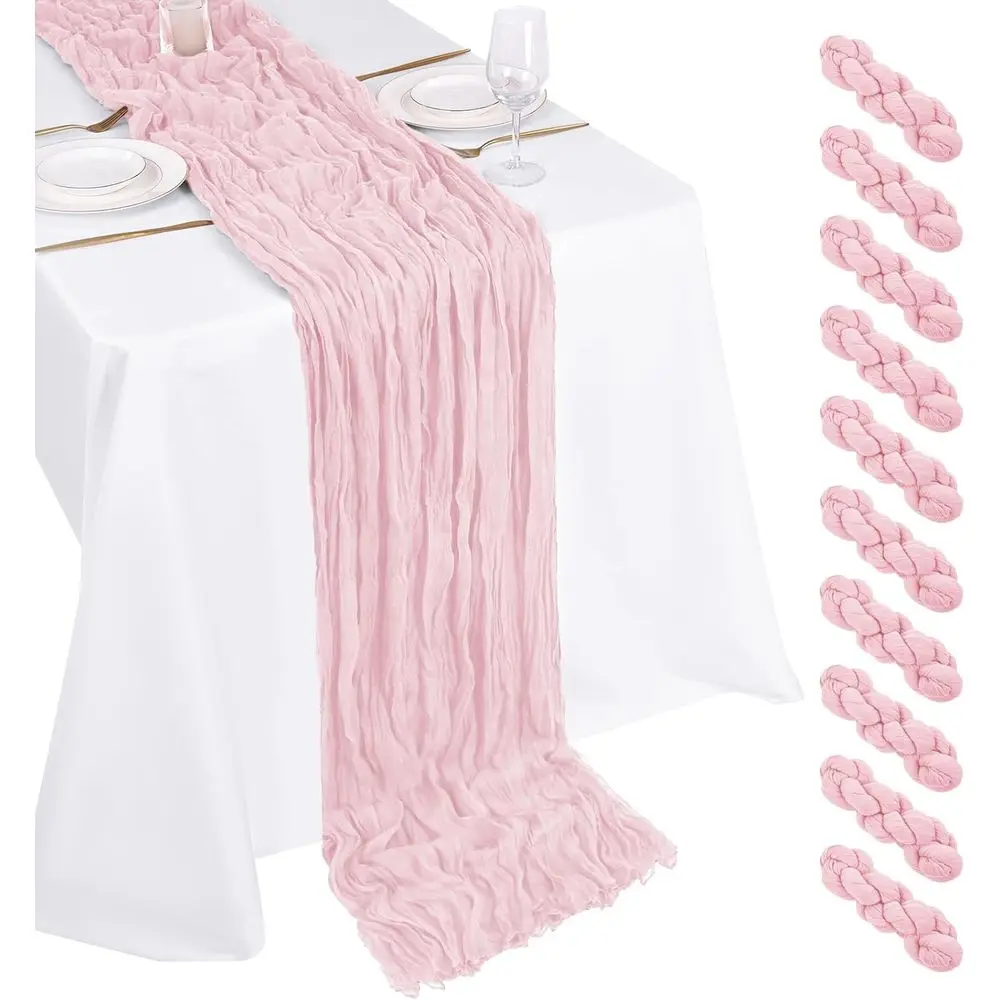 

10 Pack Light Pink Cheesecloth Table Runner 17x108 Inch Boho Gauze Cheese Cloth Table Runners for Wedding Shower Birthday Home D