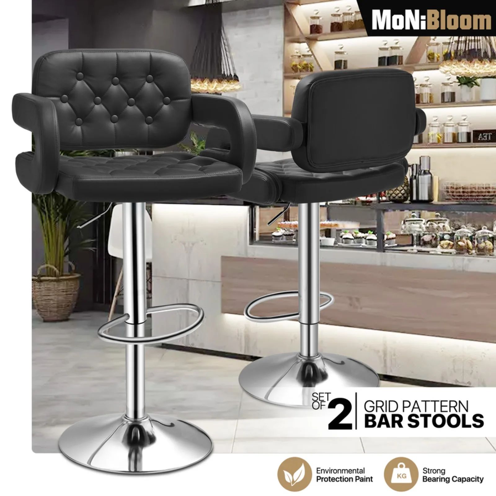 Set of 2 Modern Leather Swivel Bar Stool Adjustable Kitchen Counter Height Chair United States