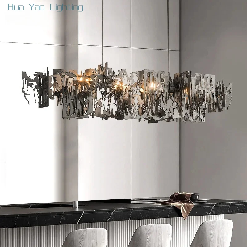 Post modern hollow out design of LED chandeliers in luxury restaurants Bar lighting in hotels with rectangular tables