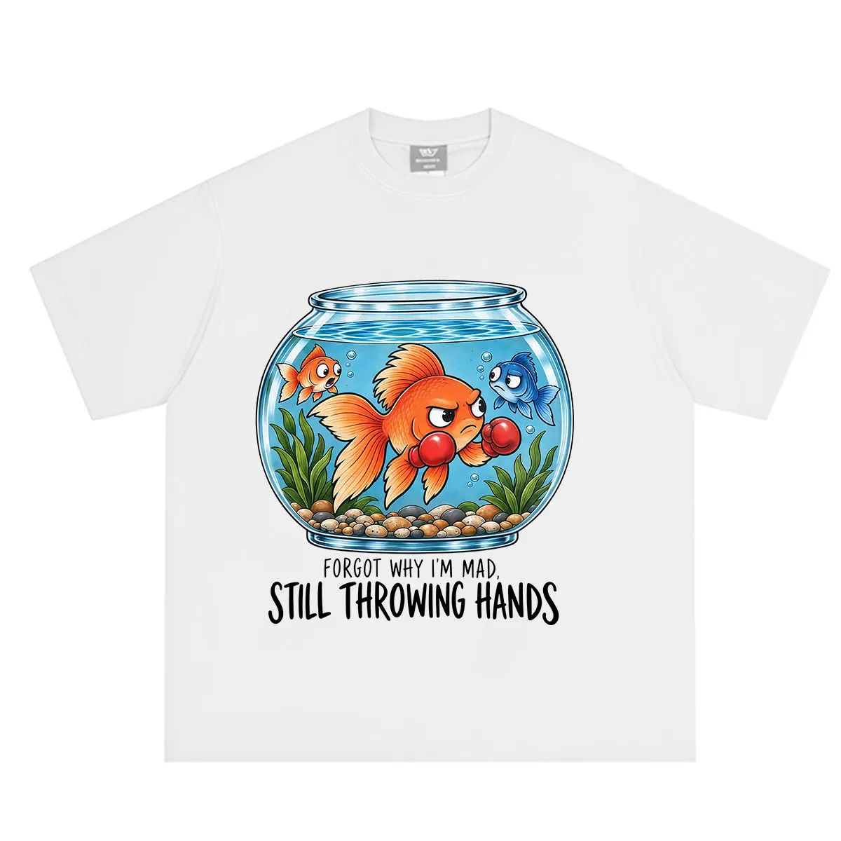 Forgot Why I’m Mad  Still Throwing Hands Funny Goldfish Meme T-shirt Men Women Hip-hop Loose Casual Cotton Oversized T-shirts