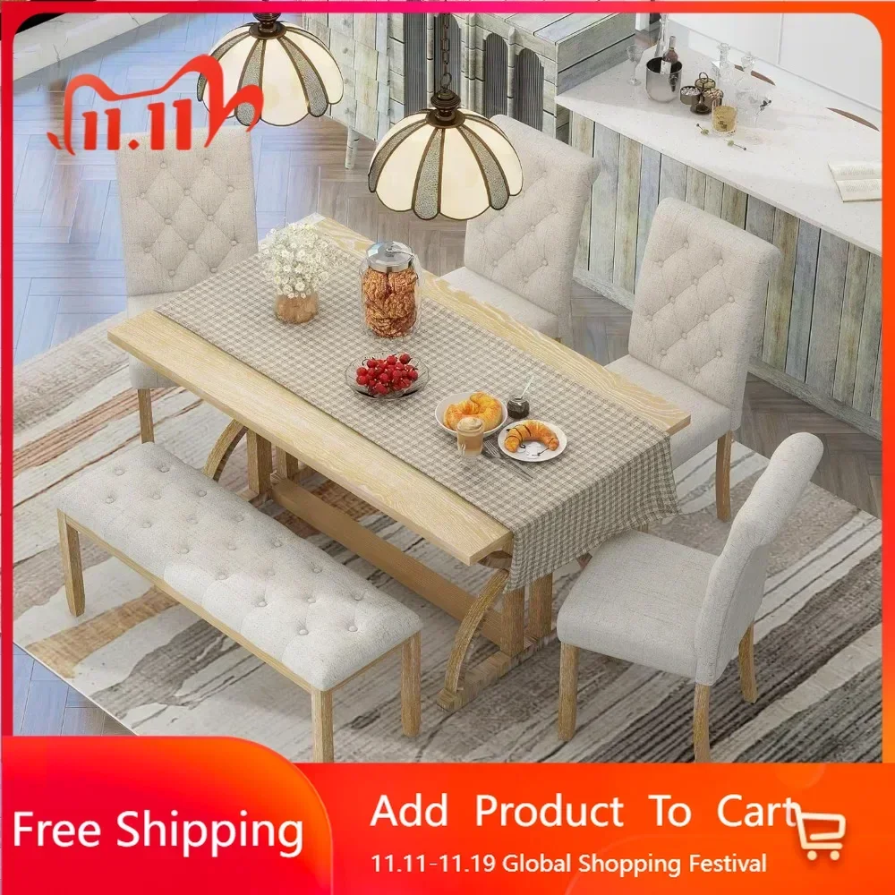 Dining Room Sets, 6 Pieces with Bench, and 4 Upholstered Chairs & 1 Bench for Dining Room and Kitche, Dining Room Sets