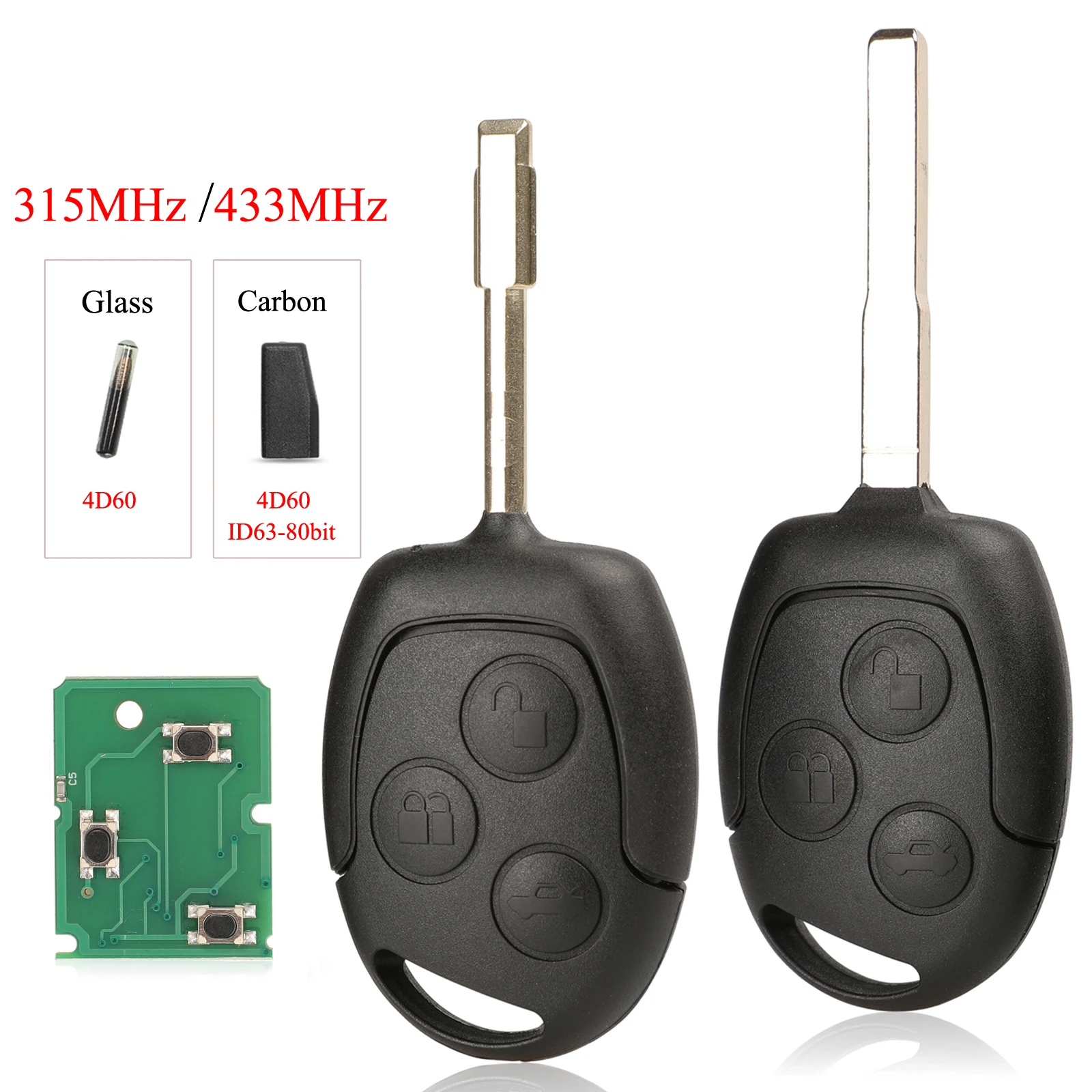 

jingyuqin Remote Car Key For Ford Focus Fiesta Fusion C-Max Mondeo Galaxy C-Max S-Max ID60/4D63 Chip 315/433Mhz