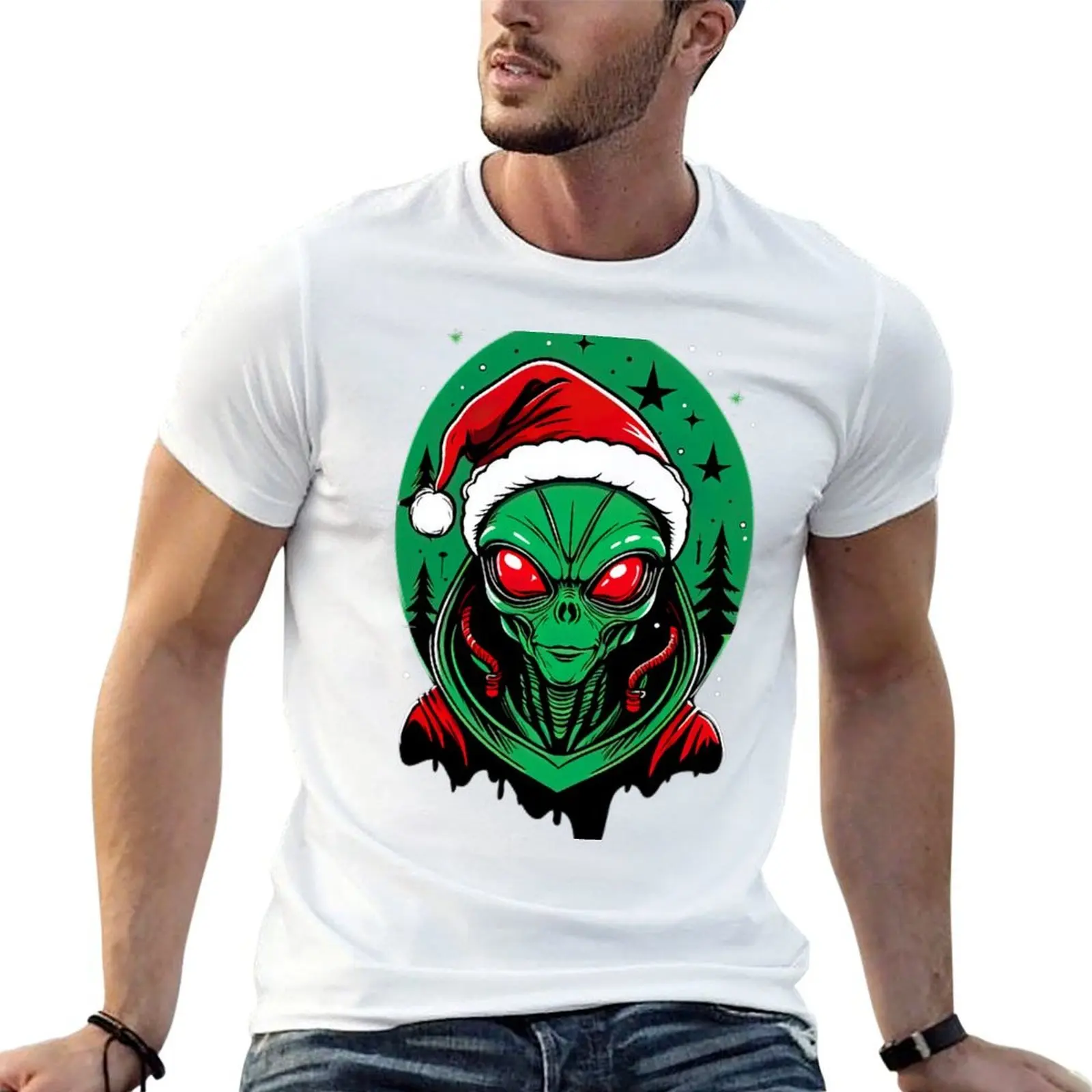 Alien Xmas T-Shirt cotton t shirt man cotton tshirt 100% T-Shirt