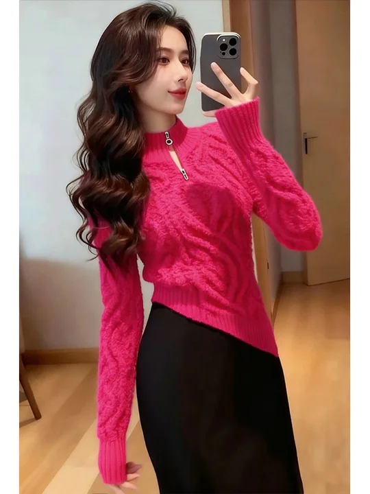 

Уникальный розовый вязаный свитер ort Sle Inner Wear Top Winter Faion Корейская система Красивый роскошный одинаковый французский слинг...