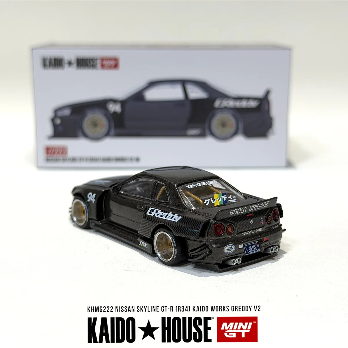 In Stock Kaido House 1:64 Skyline GT R R34 KHMG222 Full Carbon Kaido Works Greddy V2 Openable Hood Diecast Model Car image 4