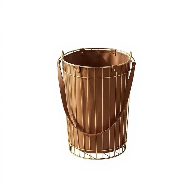 Luxury metal round laundry basket with handle for household finishing and storage