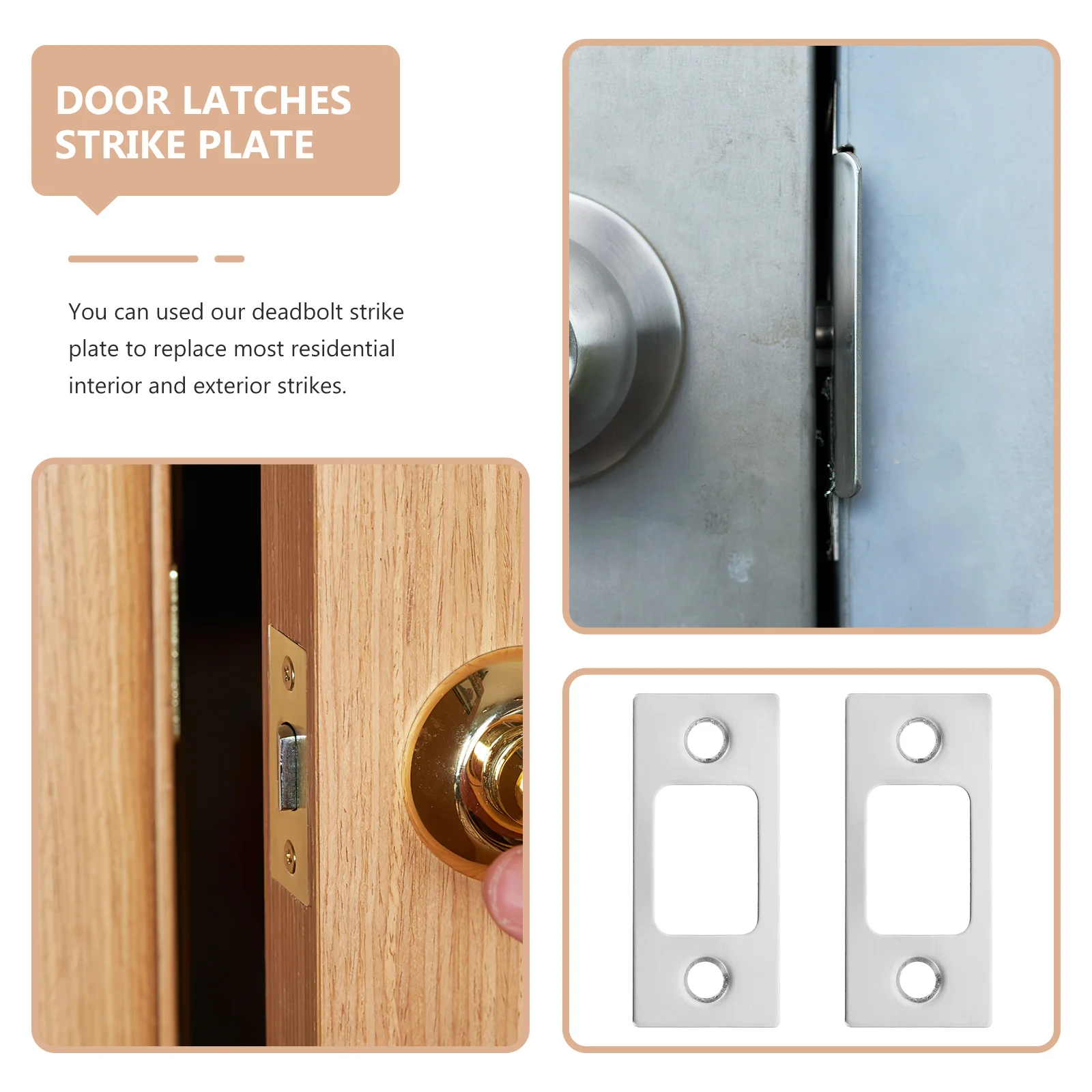 

2Pcs Door Strike Plate Filler Stainless Steel Deadbolt Cover Reinforcement Durable Practical Deadbolt Strike Plate