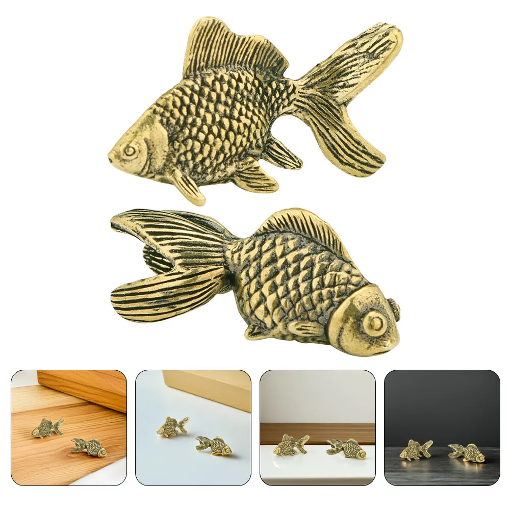 

2pcs s Finish Feng Shui Lucky Treasure Desktop Ornament Home Office Decoration Small Brass Animal Statues Koi