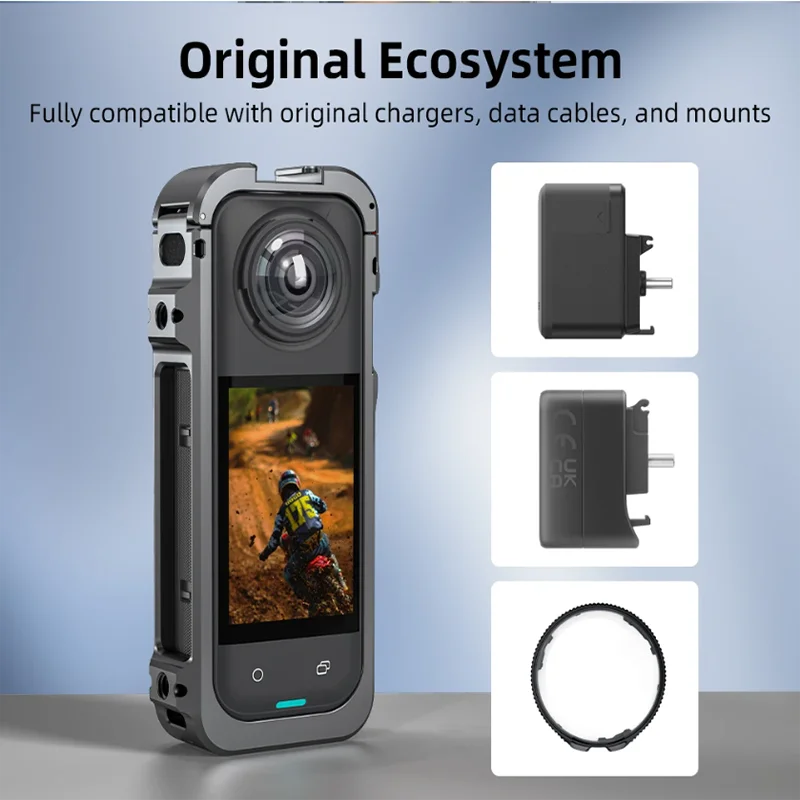 Flymile X5 Cage Metal Protective Case for Insta360 X5 Camera Frame Cage with Silicone Lens Cover With Cold Shoe and 1/4" Threads - Image 5