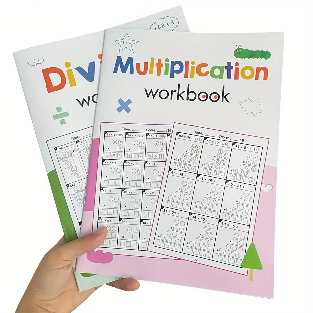 

2 Books Multiplication Division Workbook Math Practice Worksheets for 3rd, 4th, & 5th Grade Kids Daily Practice Activity Books