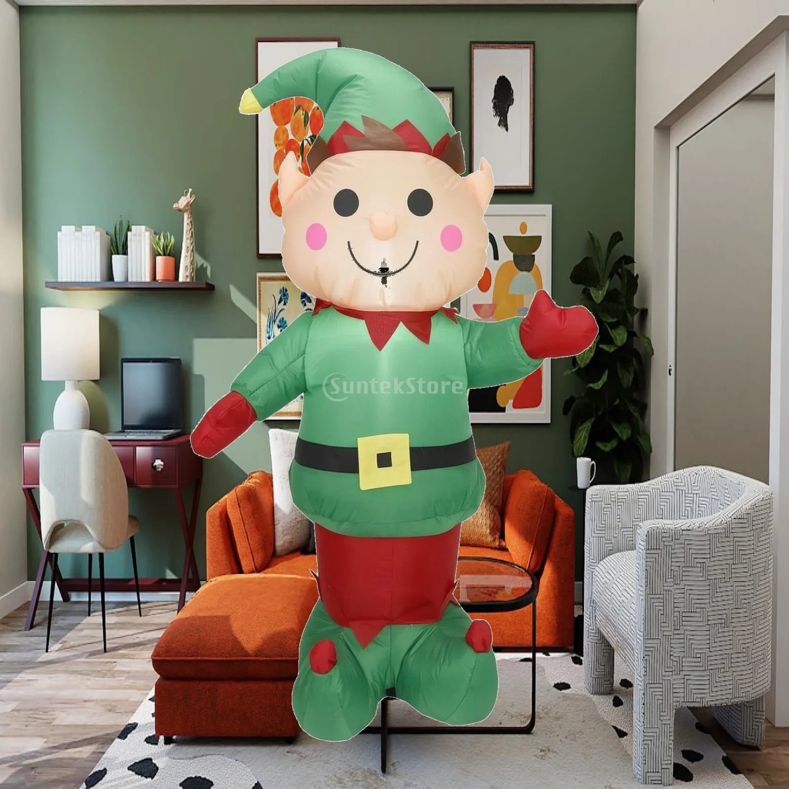 Inflatable Christmas Elf Yard Decoration with Internal Glow for Outdoor Holiday Display Garden Porch Entryway Festive Home