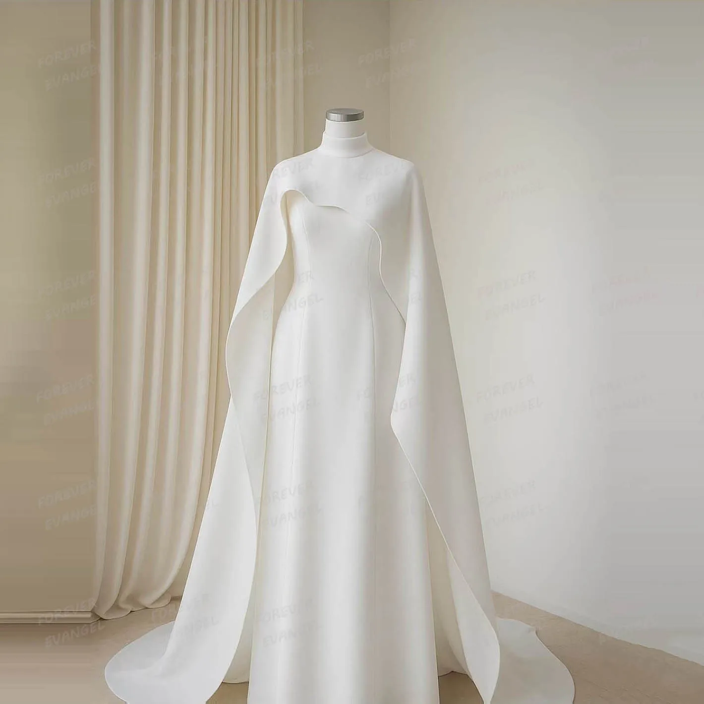 فساتين زفاف أنيقة بسيطة على شكل حرف A للنساء شال رسمي من الساتان فساتين العروس المسلمة بأكمام طويلة مخصصة فيستدوس دي نوفيا 2026 #2