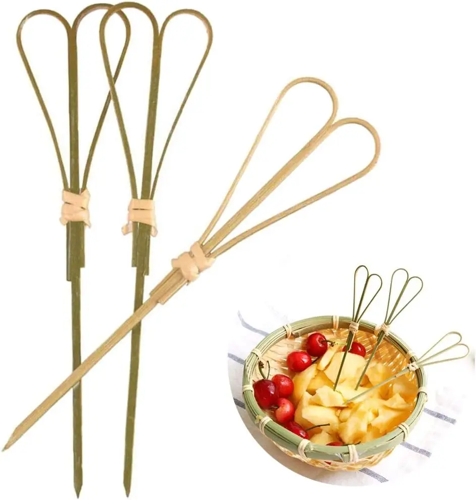 100pcs Disposable Bamboo Toothpicks for Party Buffet Fruit Sticks Desserts Cocktail Decoration Wedding Party Supplies 12cm