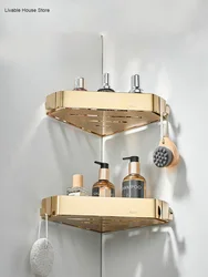 Gold bathroom tripod 304 stainless steel bathroom wall hanging corner storage rack toilet corner storage basket bathroom  shelf