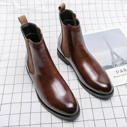 Botas Chelsea de estilo británico para hombre, zapatos de vestir de media pantorrilla, botines formales de negocios, zapatos de cuero dividido