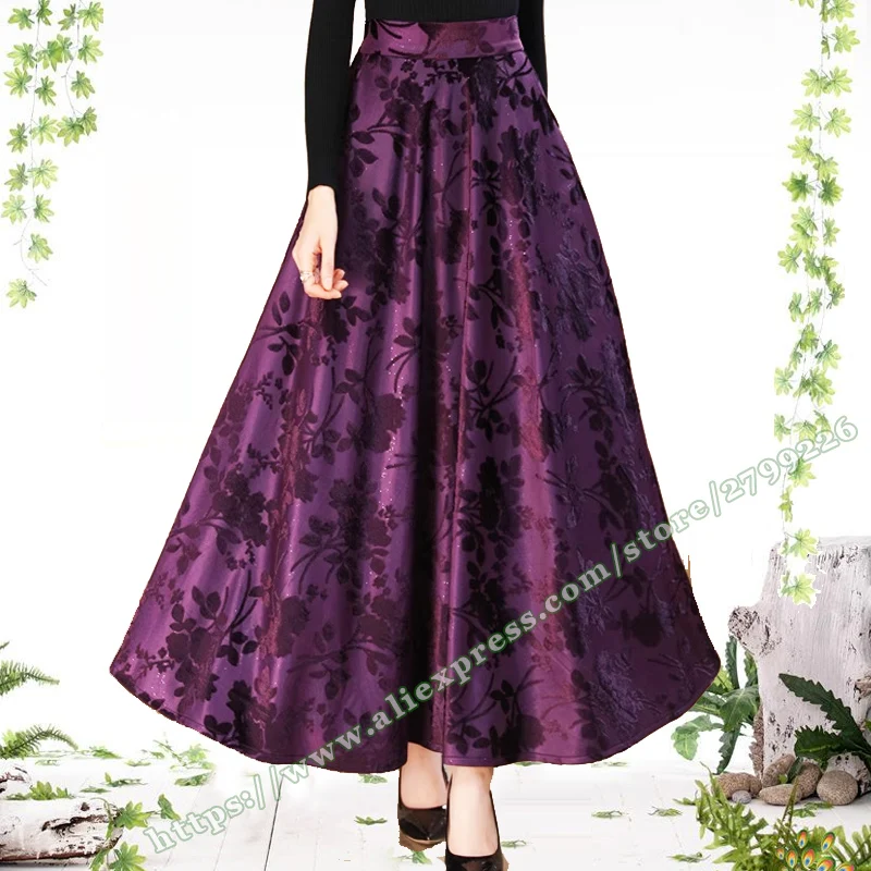 

2024 Plus Size 5xl 6xl Purple Jacquard Vintage Maxi Ladies skirt Elegant Autumn Long Skirt Umbrella Skirts Women's long skirt