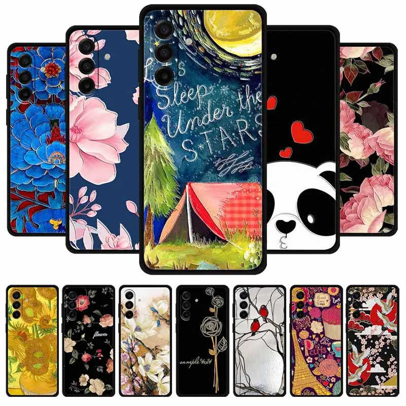 For Samsung Galaxy A17 F17 M17 5G Phone Case 3D Emboss Flowers Black Soft Silicone Cover Shock proof Anti-Fingerprint Shell.