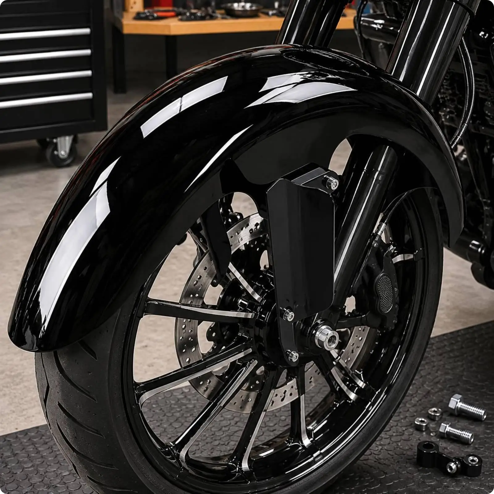 Motorcycle Mudguard Metal Glossy Front Fender Curved Shell Aerodynamic Look Mudflap for Harley Road King 21 Inch