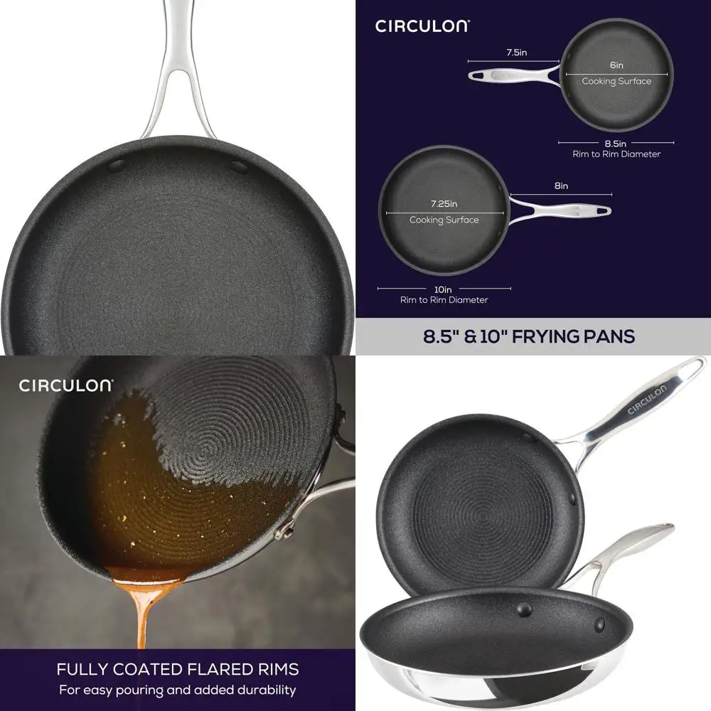 

C1 Series Scratch-Resistant Stainless Steel Nonstick Induction Cookware, 8.5 & 10 Frying Pans, Metal Utensil Safe