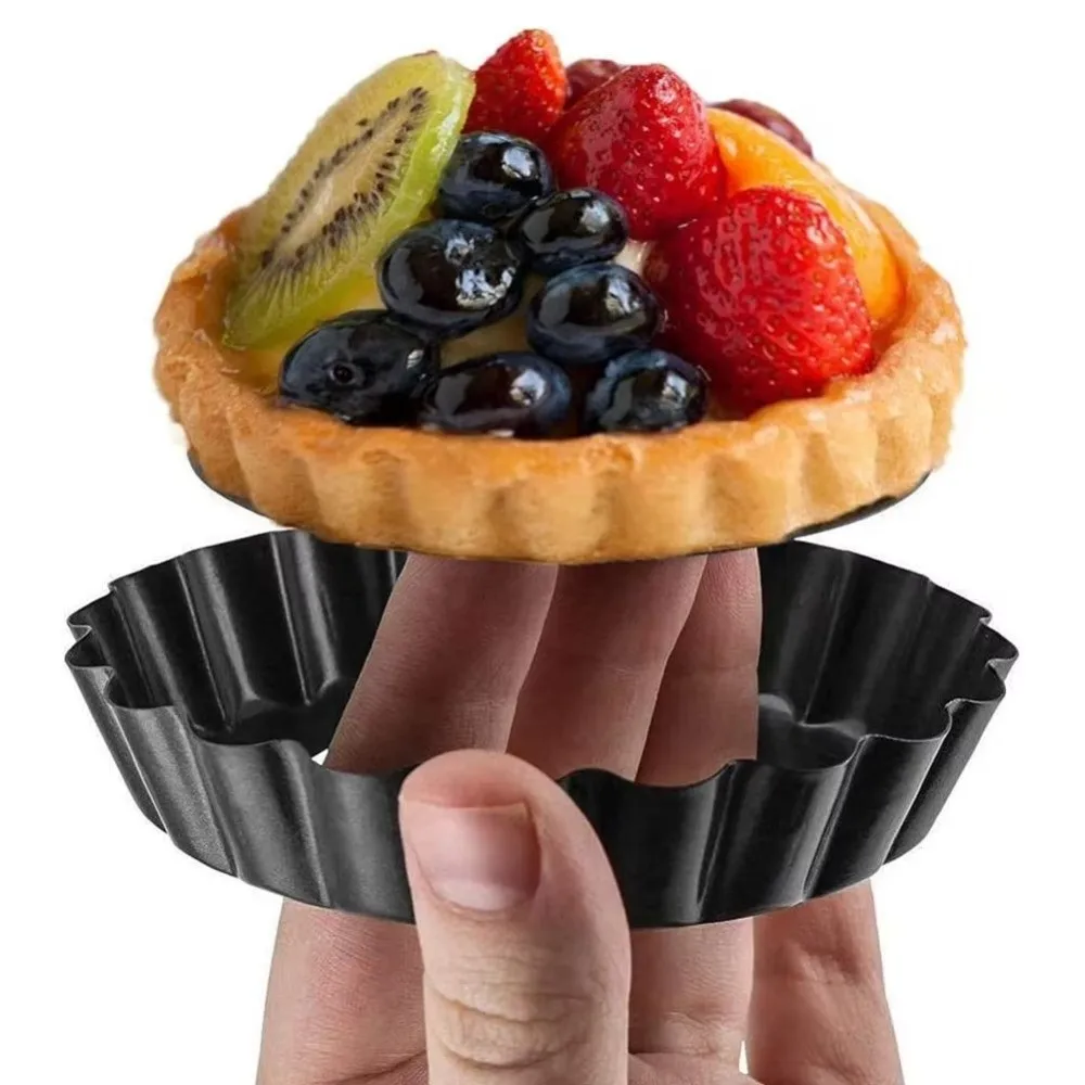 New Carbon Steel Egg Tart Pan Non-Stick Fluted Edge Pie Baking Mold Removable Bottom Stackable Cupcake Tin Dessert Making