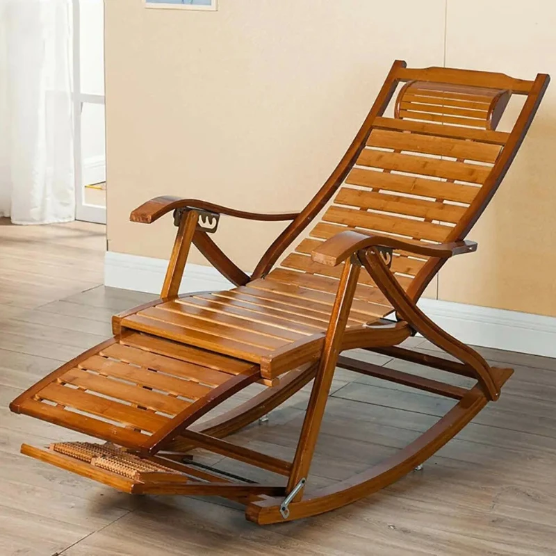 Heavy Duty Bamboo Rocking Chair Adjustable Lounge Recliner Leisure Living Room