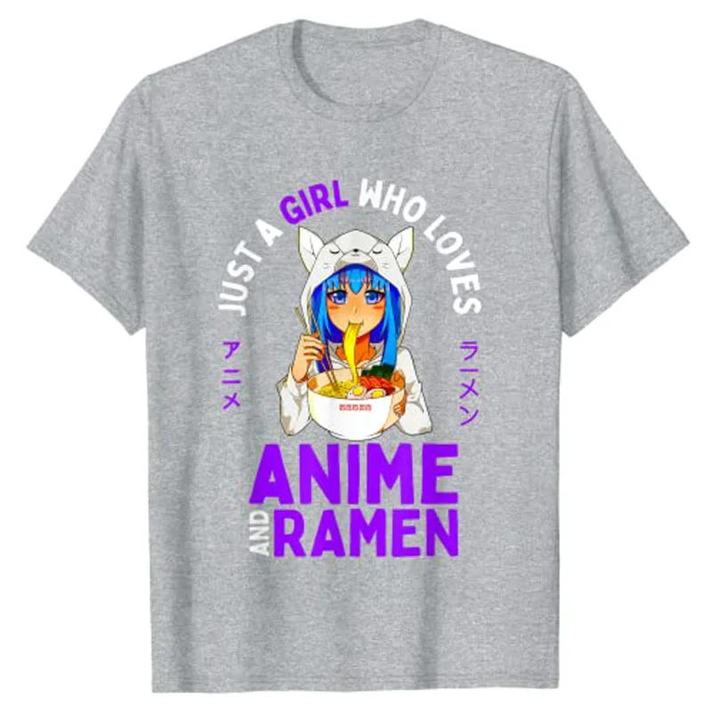 Just A Girl Who Loves Anime and Ramen Women Teen Girls Gift T-Shirt Anime-Lover  Y2k Top Cartoon Graphic Tee Tops Japanese Style