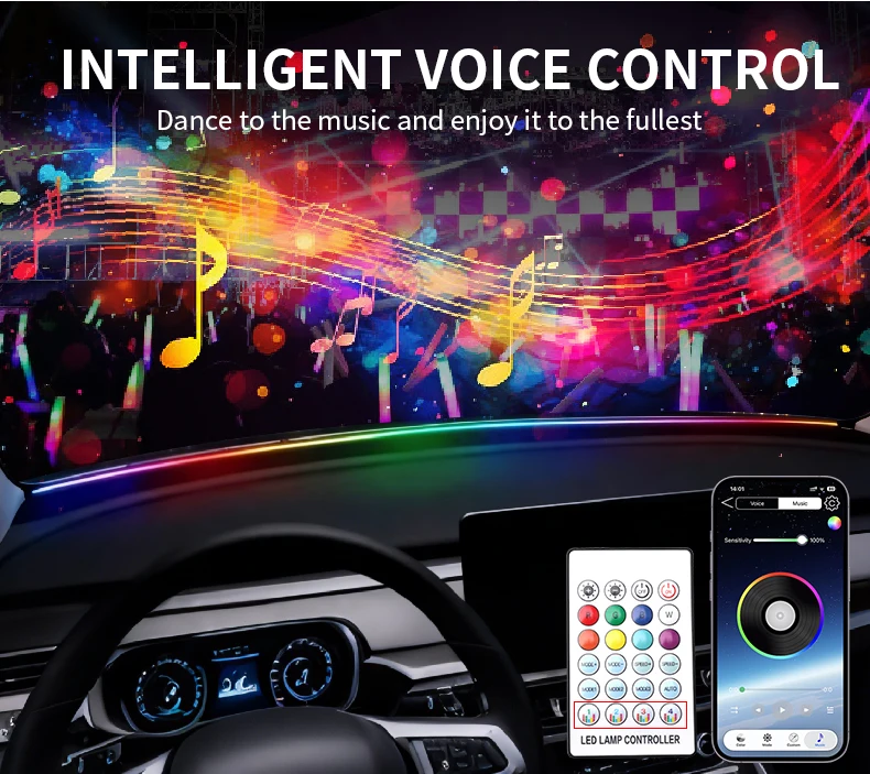 Auto-LED-Ambientelicht 140/150cm Frontscheibe Silikon-LED-Streifen Symphony mit Scanning USB Atmosphären-Kit App/Fernbedienung – Detail 6