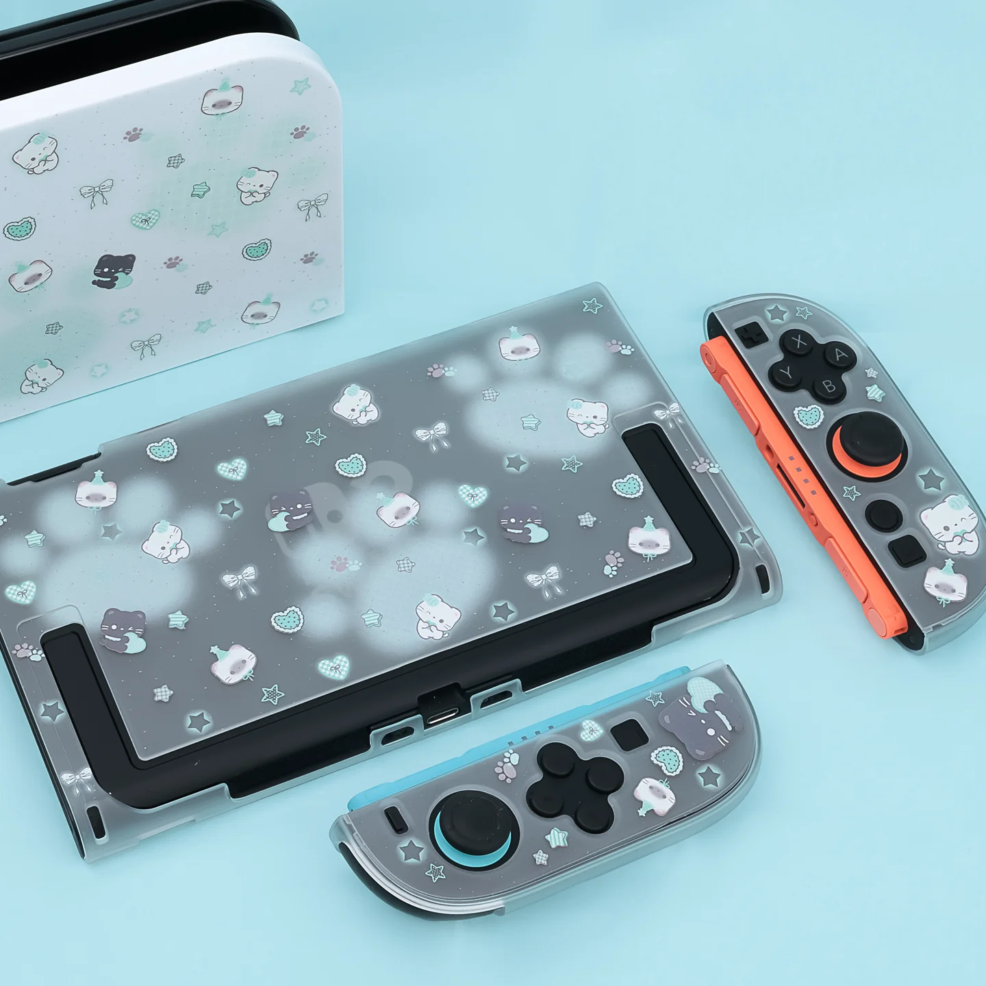 Protective Case For Switch 2 Cute Mint Star Cat Semitransparent Hard Cover For New Ns 2 Game Console Joy Con Controller In Stock - view 3