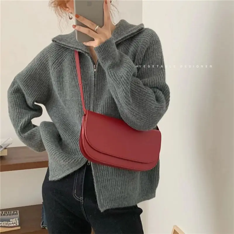 Zipper Cardigan for Women's Sweater Y2k Autumn Winter Knitted Top Blouse Button Up Collar Warm Thicken Women Coat Soft Jacket