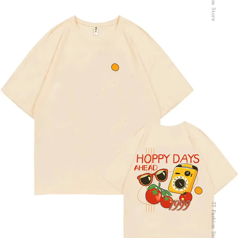 1999s Hoppy Days Ahead  T-Shirt Goth Kawaii Harajuku Men Tees Y2k Tops Clothing Unisex Women Tops 2000s Oversized Casual T Shirt