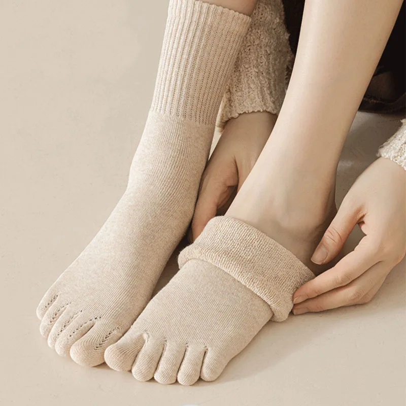 5 Pairs Women Toe Socks Thick Winter Cotton Solid Loose Breathable Warm Floor Sleeping Terry Against Cold Snow Five Finger Socks image 5