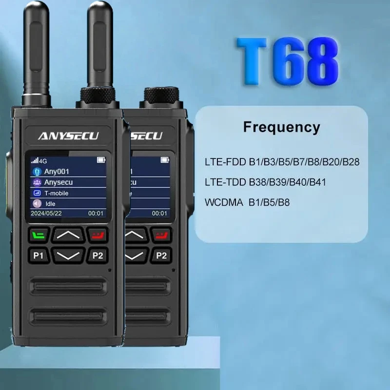 ANYSECU T68 2 Pack 4G LTE Network Radio Android PTT PoC Two Way Radio Handheld Walkie Talkie WiFi GPS SIM Card