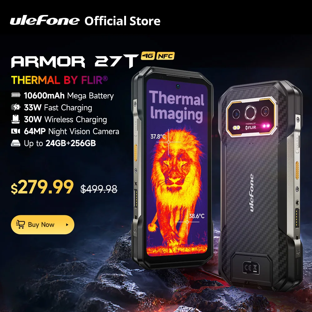 【세계 최초 공개】 Ulefone Armor 27T 4G 열화상 FLIR® 견고한 휴대전화 10600mAh 안드로이드 14 최대 24GB+256GB 6.78\