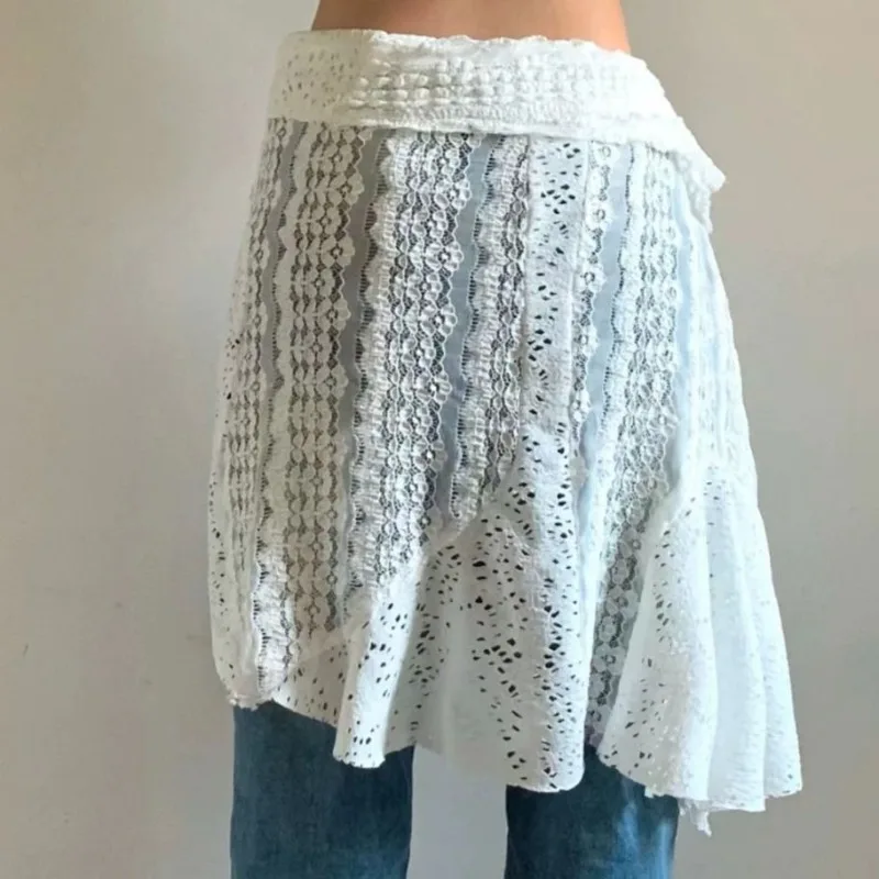 White Skirts for Women Outwear Chic Clothing Spring All-match New Trendy Korean Style Students Young Simple Lace Design Casual