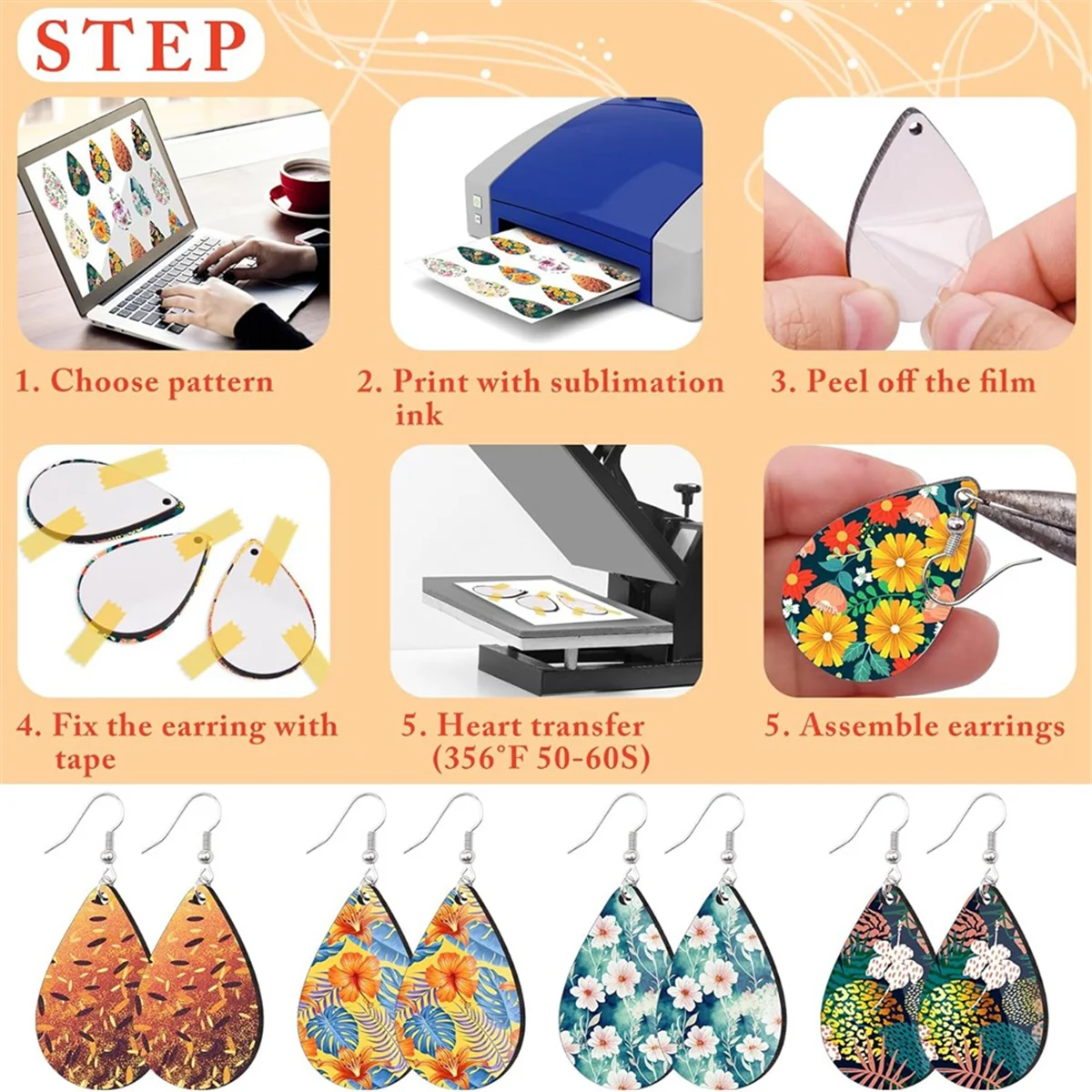 180 Pcs Sublimation Earring Blanks with Earring Hooks and Jump Rings Unfinished MDF Teardrop Earrings Blanks