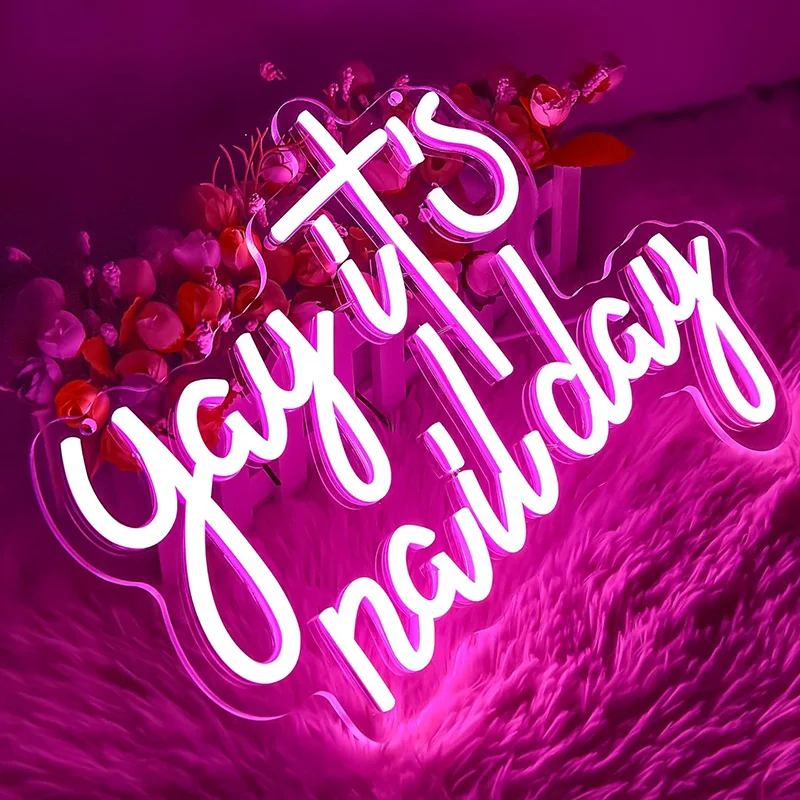 Yay It's Nail Day Neon Signs for Wall Decor Text Led Lights for Girls Lady Pink Led Sign for Beauty Salon Aesthetic Neon Sign