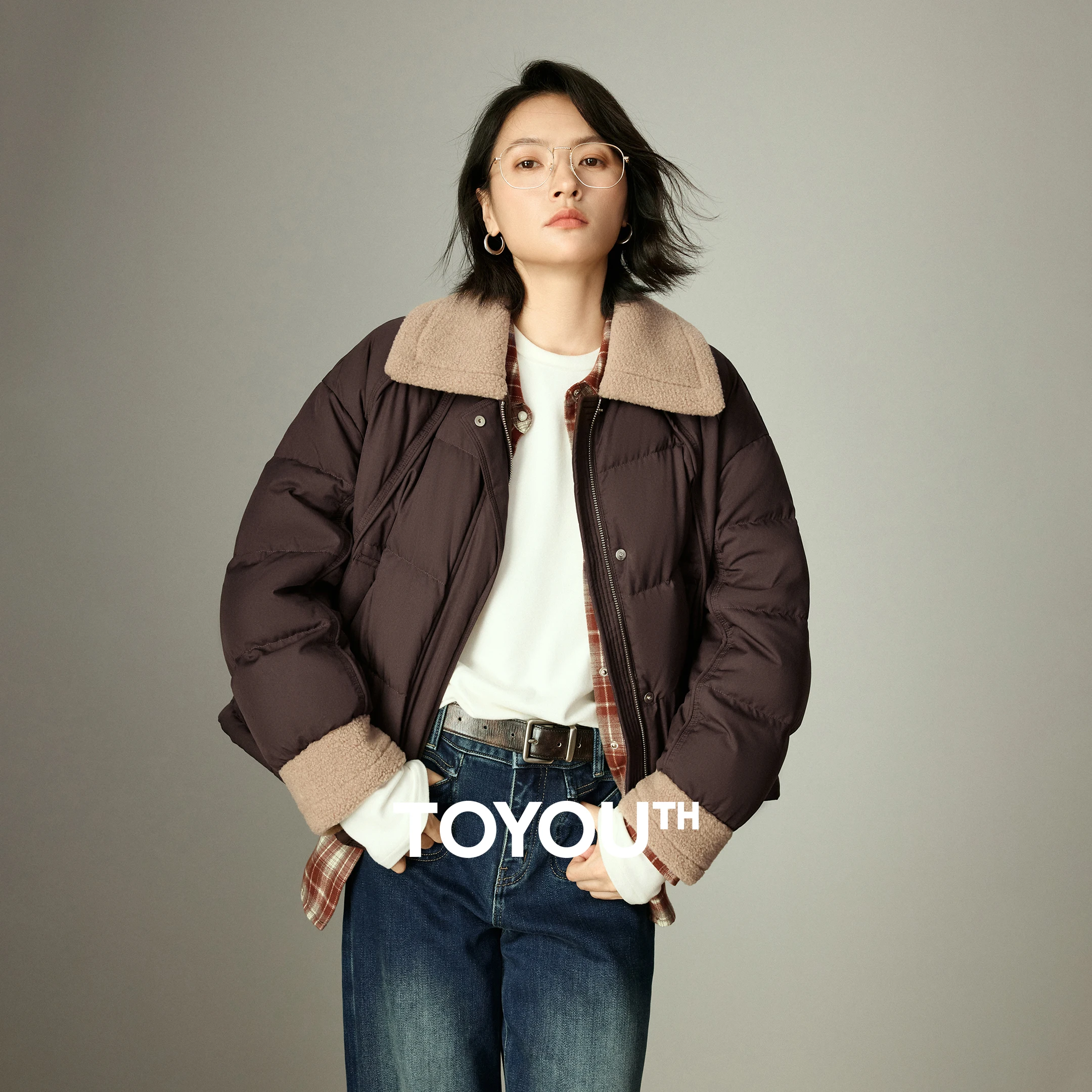 TOYOUTH Women Down Jackets 2025 Winter New 90% Down Smart Casual Fuzzy Color-blocking Loose Warm Outerwear