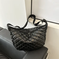 Space Cotton Shoulder Bag Fashion Square Bag Cloth Crossbody Bags Lattice Pattern All-match Shoulder Bag for Women Commuting