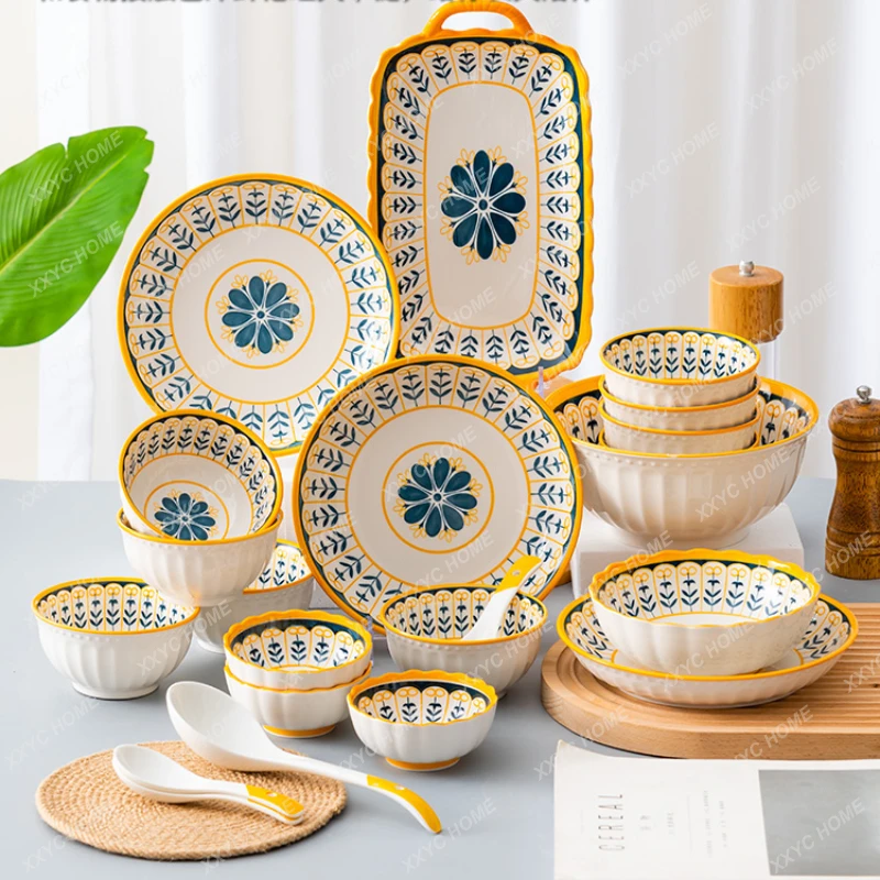 Opportunity Knocks Ceramic Set Household Bowls and Dishes Tableware Nordic Creative and Slightly Luxury Underglaze Dishes