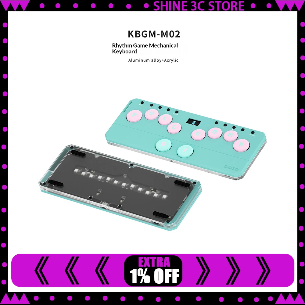 DOIO KBGM-M02 Game Keyboard PBT Theme Keycap Full Key Customize Music Keyboard Aluminum Alloy CNC Shell OLED Screen For Gifts