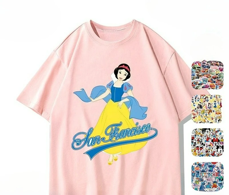 

Футболка принцессы Диснея с коротким рукавом, женская летняя свободная повседневная одежда Белоснежки, модный топ с короткими рукавами и половиной рукава