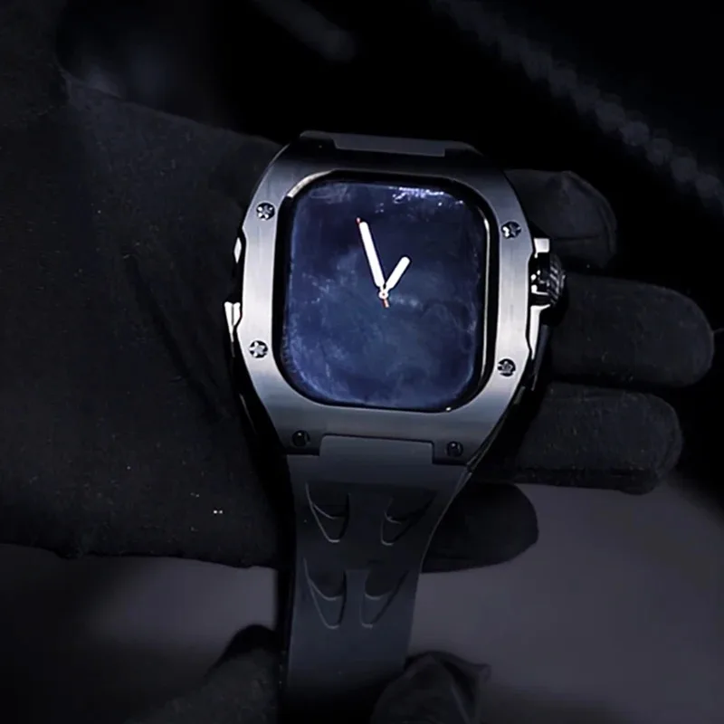 حافظة Cool Soul Titanium لساعة Apple Ultra 3/2 مقاس 49 ملم، مجموعة تعديل Mille Mod iWatch، شريط مطاطي فلورين فاخر