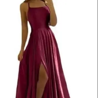 satin Dresses Evening Dress prom party Robe De SFormal Dress simple Spaghetti sexy slit коктейльные image 6