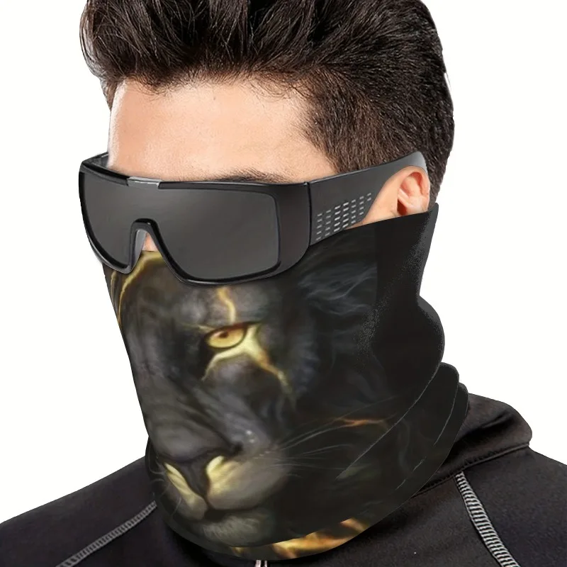 Penutup Leher/Masker Wajah 3D Lightning Lion, Unisex, Tahan Angin dan Anti UV, Headband Multifungsi