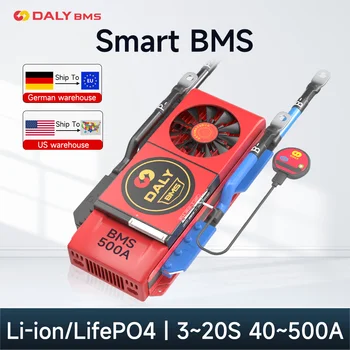 Daly Smart BMS LiFePO4 Li-ion 4S 12V BMS 8S 16S لوحة عاكس متوافق مع بلوتوث لطاقة الطاقة الشمسية 300A 400A 500A العاكس