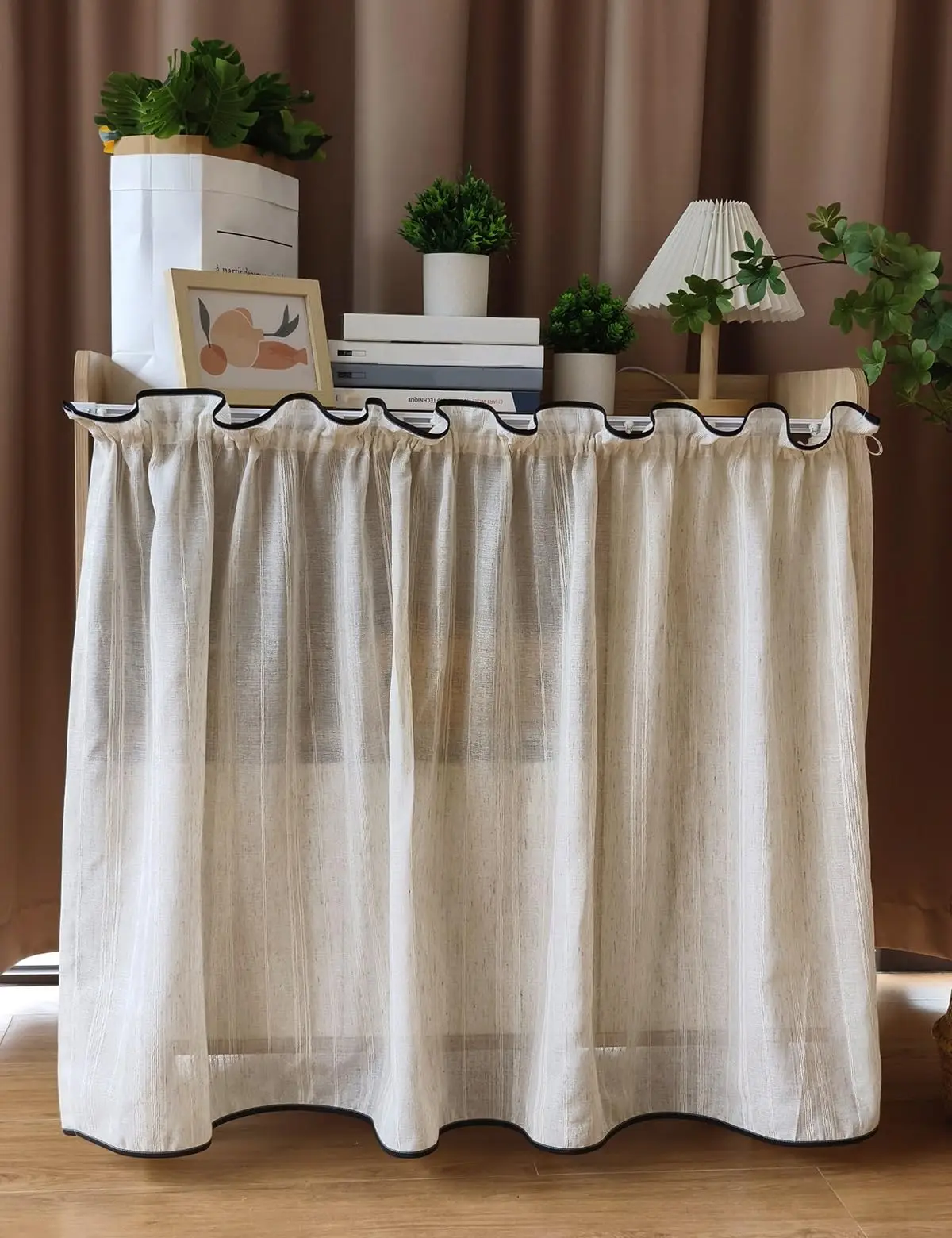 Short Linen Pinch Pleated Kitchen Cabinet Curtains for Shelves, Closet Curtains for Open Closets Without Door